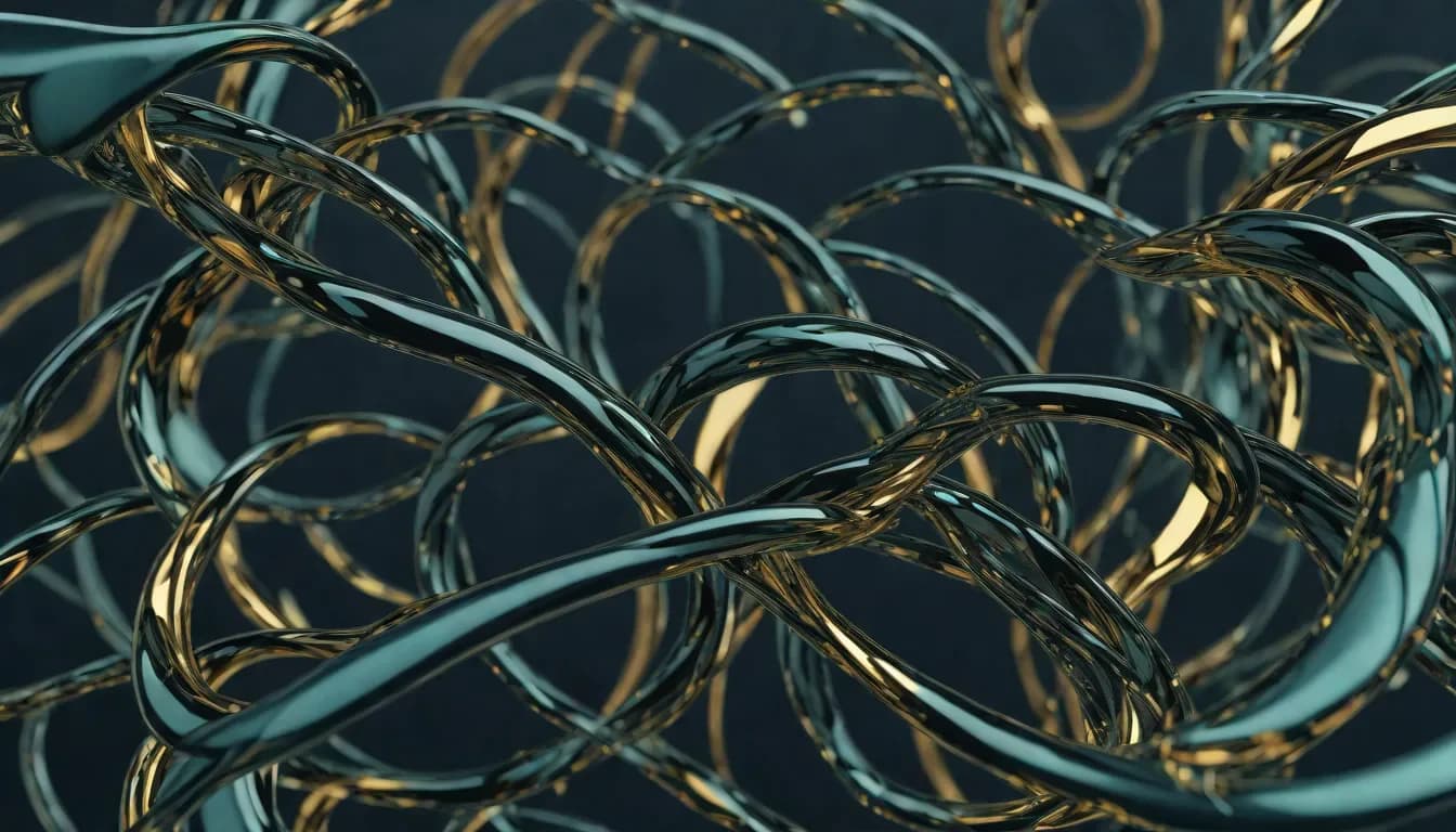 Interwoven metallic rings representing connected sales funnel, checkout and CRM workflow