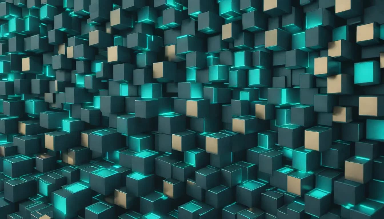 Glowing modular cube grid representing a website builder connected to business tools