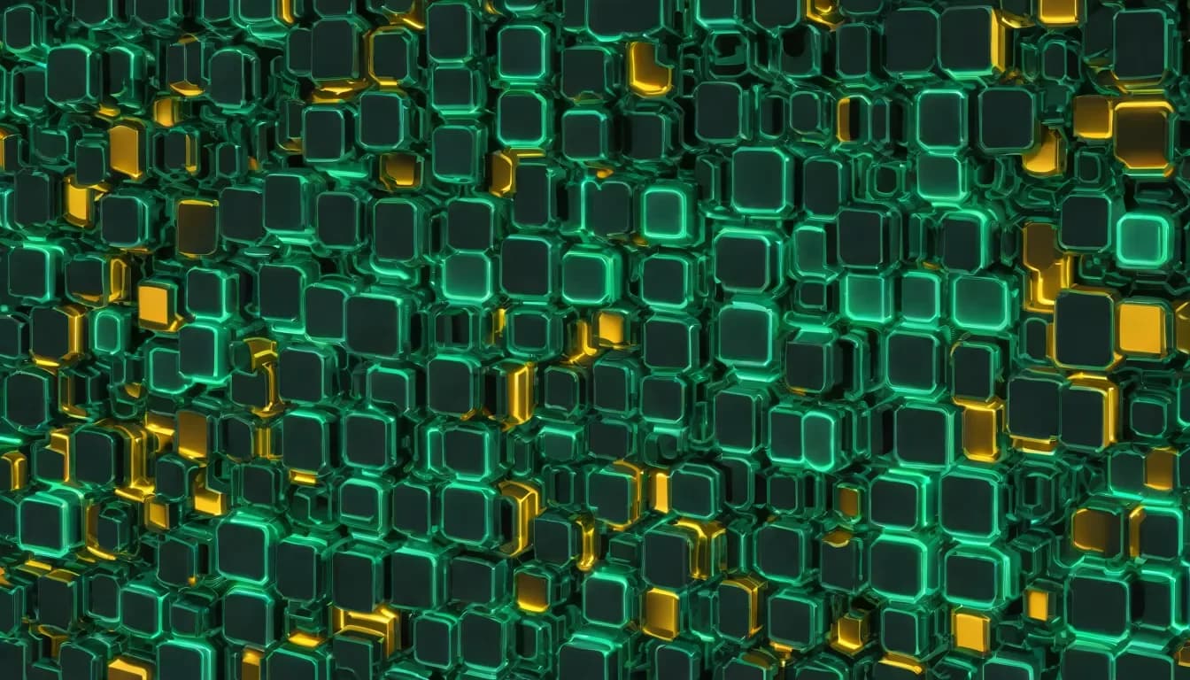 Glowing grid of panels representing structured landing page sections and conversion elements